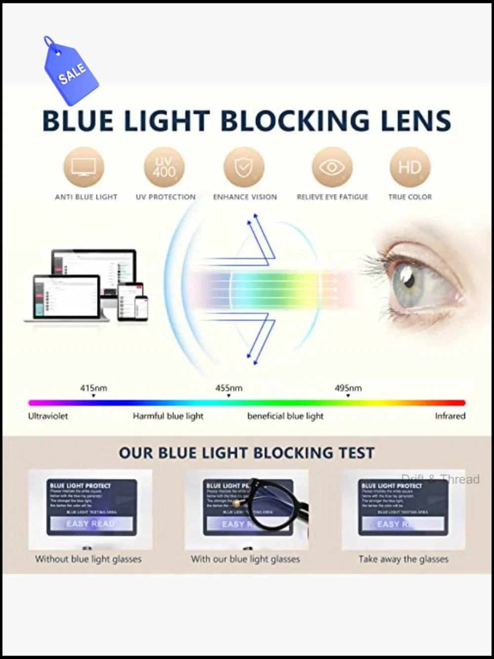 Retro Round Blue Light Blocking Reading Glasses with Spring Hinge